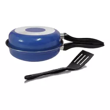 Frigideira Omeleteira Teflon Grande Azul + Espátula
