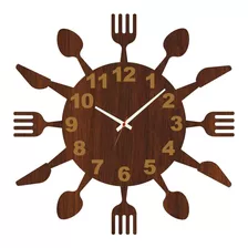 Relógio De Cozinha De Parede Rústico Estilo Madeira Talheres