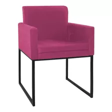 Poltrona Decorativa Bellinha Base De Ferro Preto Suede Pink