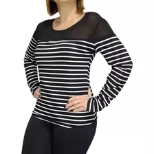 Blusa Blusinha Feminina Listrada Manga Longa