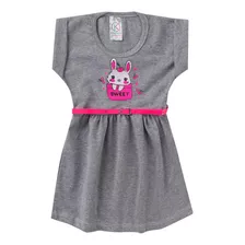 Vestido Infantil Para Bebê Com Cinto Sweet Cinza