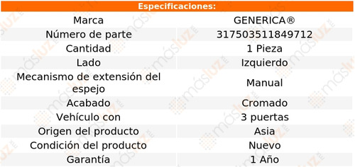 1- Espejo Izquierdo Man Crom Toyota Hiace 2020/2022 Generica Foto 2