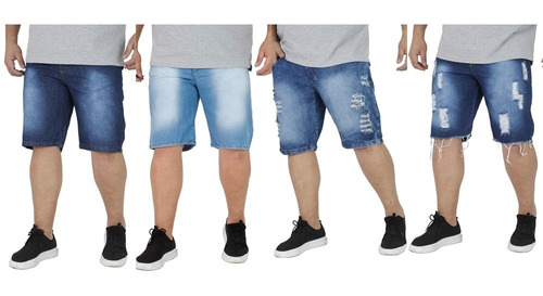 Kit 4 Bermuda Jeans Sarja Masculina Plus Size Tamanho Grande