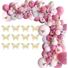 Arco Globos Fucsia Rosa Dorado Mariposas Baby Shower