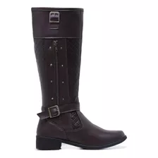 Bota Feminina Montaria Cano Longo Alto Ziper Fivela 11079