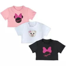 Kit Com 3 Cropped Infantil Feminino Moda Blogueirinha