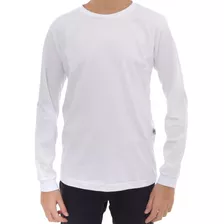 Camiseta Manga Longa Infantil Branca 100% Algodão 