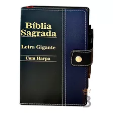 Bíblia Sagrada Letra Gigante - Botão - Preta C/ Azul