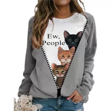 Ew People Sudadera Cats Peeking Zipper Contraste