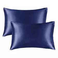 Funda Almohada Satin Saten Tipo Seda Set X2 Unids 100 O 76cm Color 76x50 Azul Marino