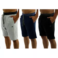 Kit 3 Bermuda Cós Moletom Elástico Sport Masculino Plus Size