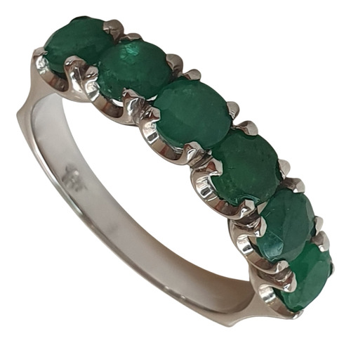 Anel Meia Aliança De Esmeraldas 1,80ct Ouro 18k 750 Branco 18