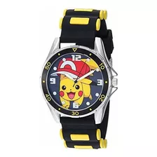 Pokemon Reloj De Cuarzo Plateado De Metal Y Goma Color Negro