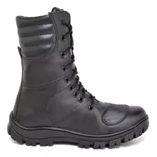 Bota Coturno Motociclista Motoboy Militar Samu Couro Preto 