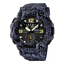 Reloj Pulsera Skmei 1637 De Cuerpo Color Negro Y Lila, Analógico-digital, Para Hombre, Fondo Negro, Con Correa De Poliuretano Color Negro Y Lila, Agujas Color Verde, Negro Y Blanco, Dial Amarillo Y Bl