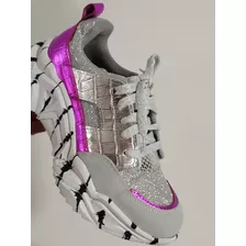 Zapatillas Body Sculpt Marbella Plata Y Fucsia 