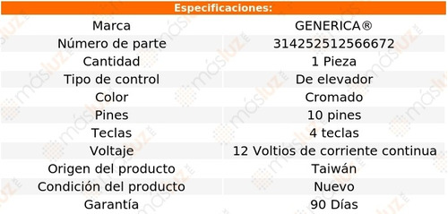 (1) Control Elevador Cromado Cutlass 82/91 Foto 2