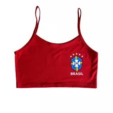 Top Feminino Símbolo Brasil Copa Do Mundo Cropped Futebol