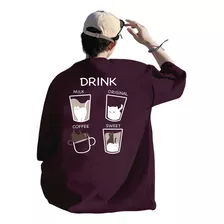 T-shirt Estampa Gatos Drink Longline Milk Coffee Skatista