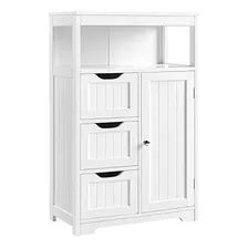 Gabinete De Suelo De Baño Con 1 Puerta Y 3 Cajones, Blanco