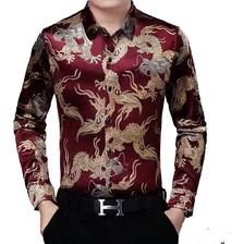 Camisa De Manga Larga De Terciopelo Dorado Con Diseño De Dra