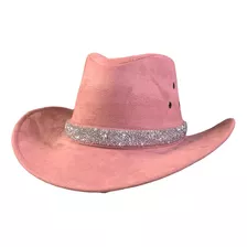 Chapéu Cowboy Feminino Castela Camurça Com Faixa Brilho Luxo