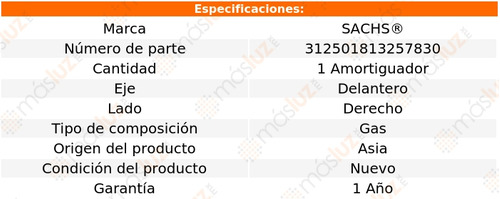 1- Amortiguador Gas Delantero Derecho Maxima 2002/2003 Sachs Foto 2