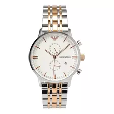 Reloj Armani Hombre Color Oro Rose Plata Acero Original Gtia