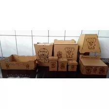 Kit Higiene Bebê Safari 8 Peças Em Mdf Crú Montado + Fiação