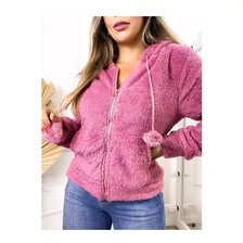 Casaco Blusa De Frio Moletom Feminino Pêlo Com Capuz E Ziper