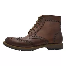 Bota De Piel Rudas Hombre 8713 Artesanal Troquelado Agujetas