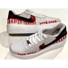 Zapatillas Mujer Love Kills Pintada A Mano Reacondicionada