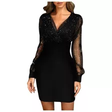 Vestido De Fiesta Corto Para Mujer, Escote Brillante, Lentej