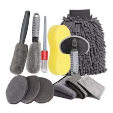 Kit Lavado Secado Auto Paños Mic Esponja Cepillo Guante 12pc