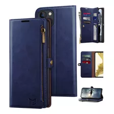 Funda Suanpot Para iPhone 14 Plus Leather Wallet Blue