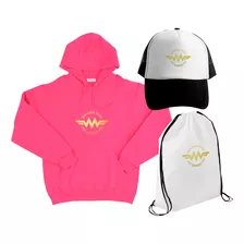 Combo Poleron Gorro Bolso Mochila Wonder Mom