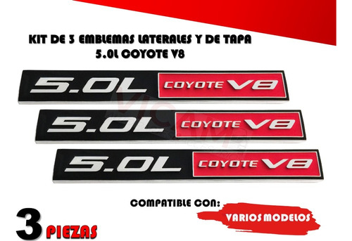 Kit De 3 Emblemas  5.0 L Coyote V8 Color Negro/rojo Foto 2