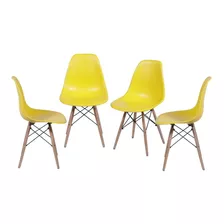 Cadeira De Jantar Boxbit Dkr Eames Base Madera, Estrutura De Cor Amarelo, 4 Unidades