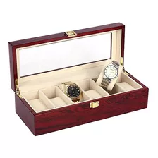 Exhibidor Caja Estuche De Madera Para 6 Relojes Cristal Real