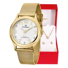 Relógio Champion Feminino Dourado Barato + Colar E Brincos 
