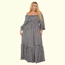 Vestido Longo Xadrez Feminino Para Festas Juninas Plus Size