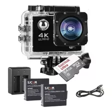 Câmera Esportiva Mergulho 4k+ Sd 64g+ 2 Baterias+ Carregador Cor Preto