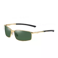 Óculos De Sol Polarizados Aoron 559 Armação De Metal Cor Dourado, Lente Verde De Triacetato De Celulose, Haste Dourado/preto De Metal