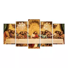 Quadros Decorativo Santa Ceia Dourada 5pc Kit 130x65 Rl13m5p Cor Da Armação Mdf