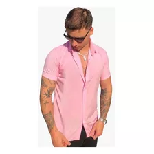 Camisa Social Slim Gola Padre Linho Manga Curta Premium 