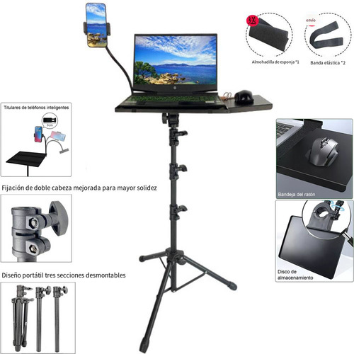 Soporte Tripie Proyector Laptop Con Soporte Teléfono Y Mause 165cm