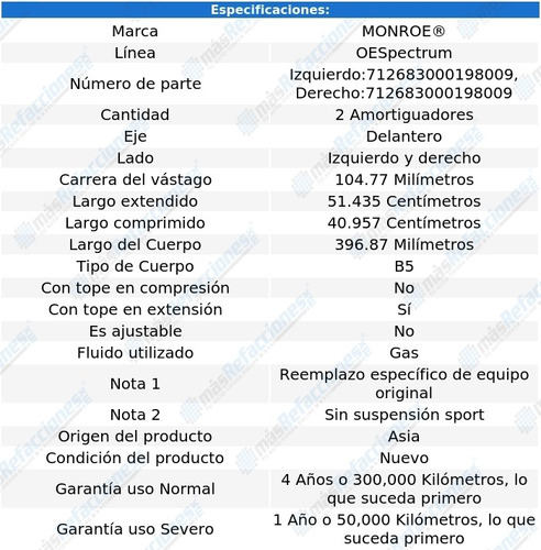 Par Amortiguadores Delanteros Gas Oespectrum Clk350 06-09 Foto 3