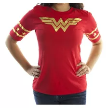 Mangas Rayas De Aluminio De Oro De Wonder Woman Camiseta De