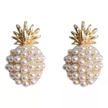 Elegantes Aretes Topos De Piña Con Incrustaciones De Perlas 