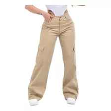 Calça Jeans Feminina Cargo Wide Leg Pantalona Blogueiras Nf